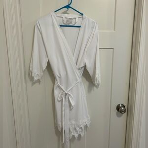 White Lace Satin Bridal Robe - Getting Ready Wedding Day